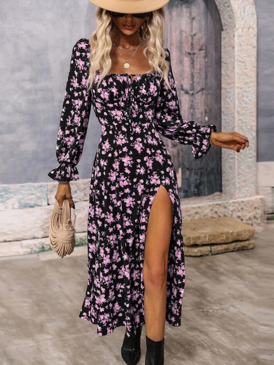 

StyleCast Floral Printed Square Fit and Flare Neck Dress, Purple