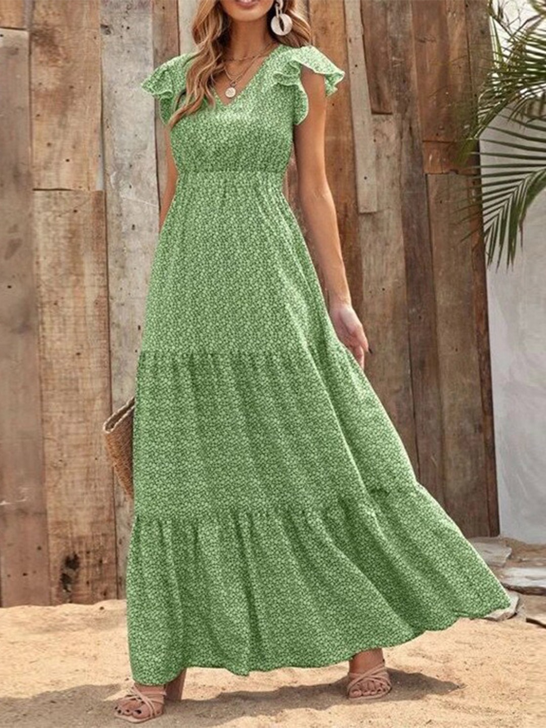 

StyleCast Geometric Printed V-Neck Maxi Dresses, Green
