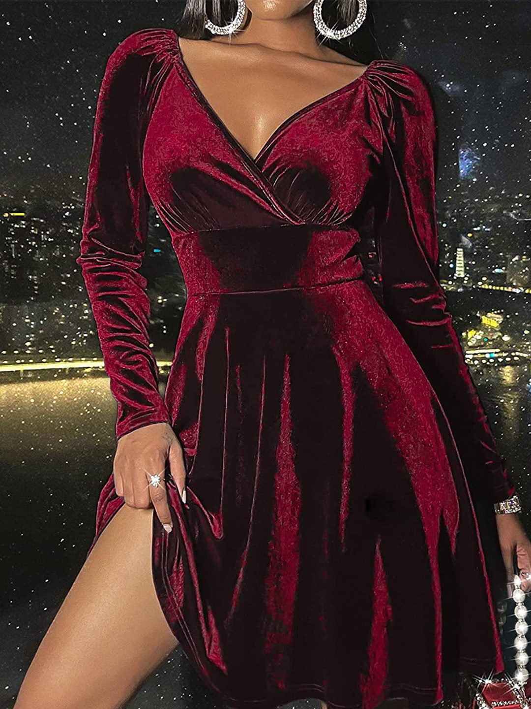 

StyleCast Red & brown V Neck Warp Dress
