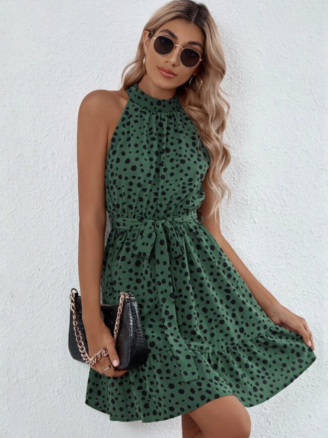 

StyleCast Printed Cap Sleeves Round Neck Casual Dress, Green