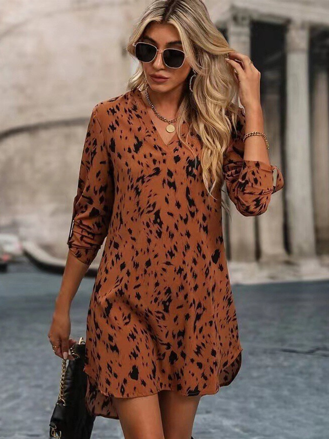 

StyleCast Brown & Black Animal Printed A-Line Dress