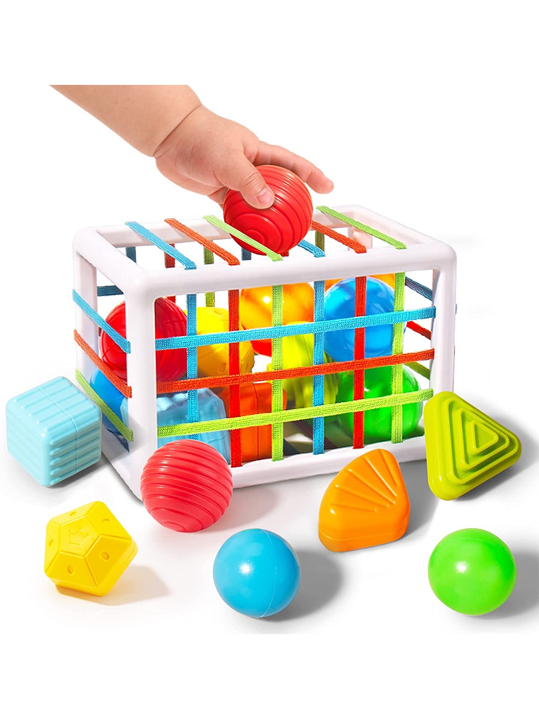

OPINA Shape Sorter Montessori Baby Toys with 9 Pieces Block Sensory Shape, White