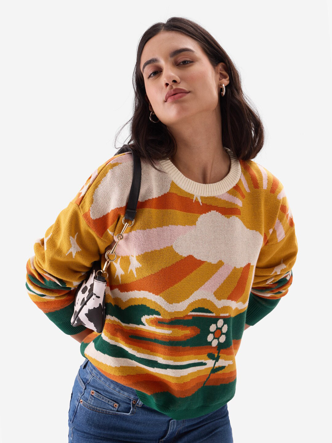 

The Souled Store Conversational Printed Acrylic Pullover, Orange