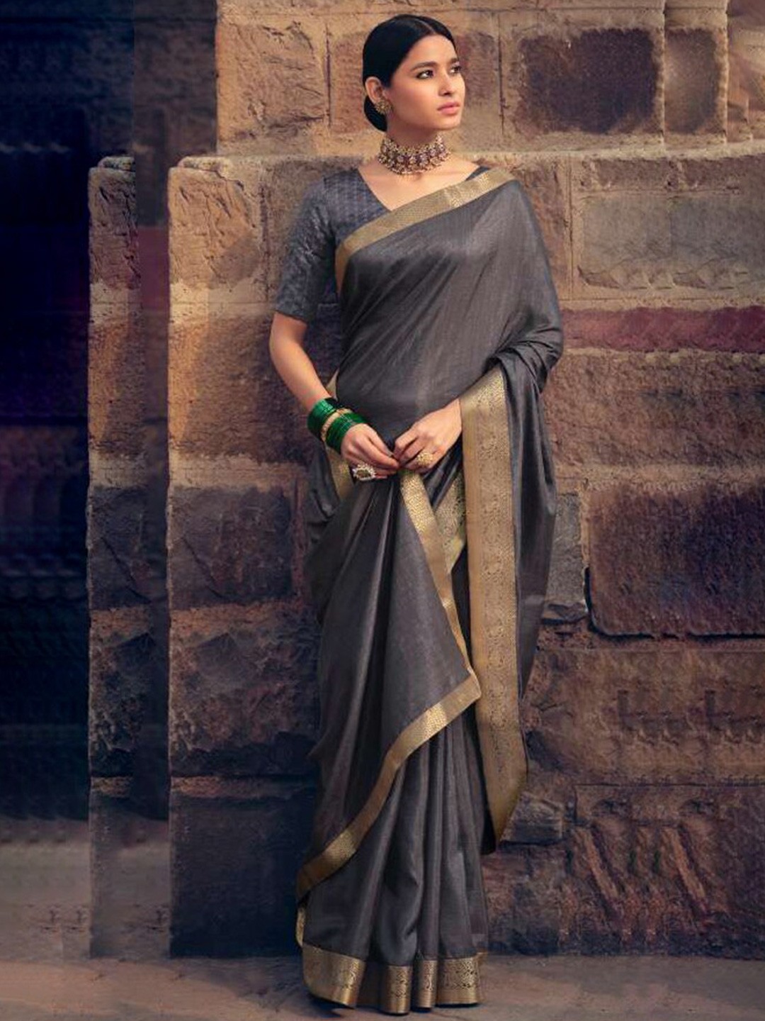 

NK Textiles Ombre Woven Design Zari Tussar Saree, Grey