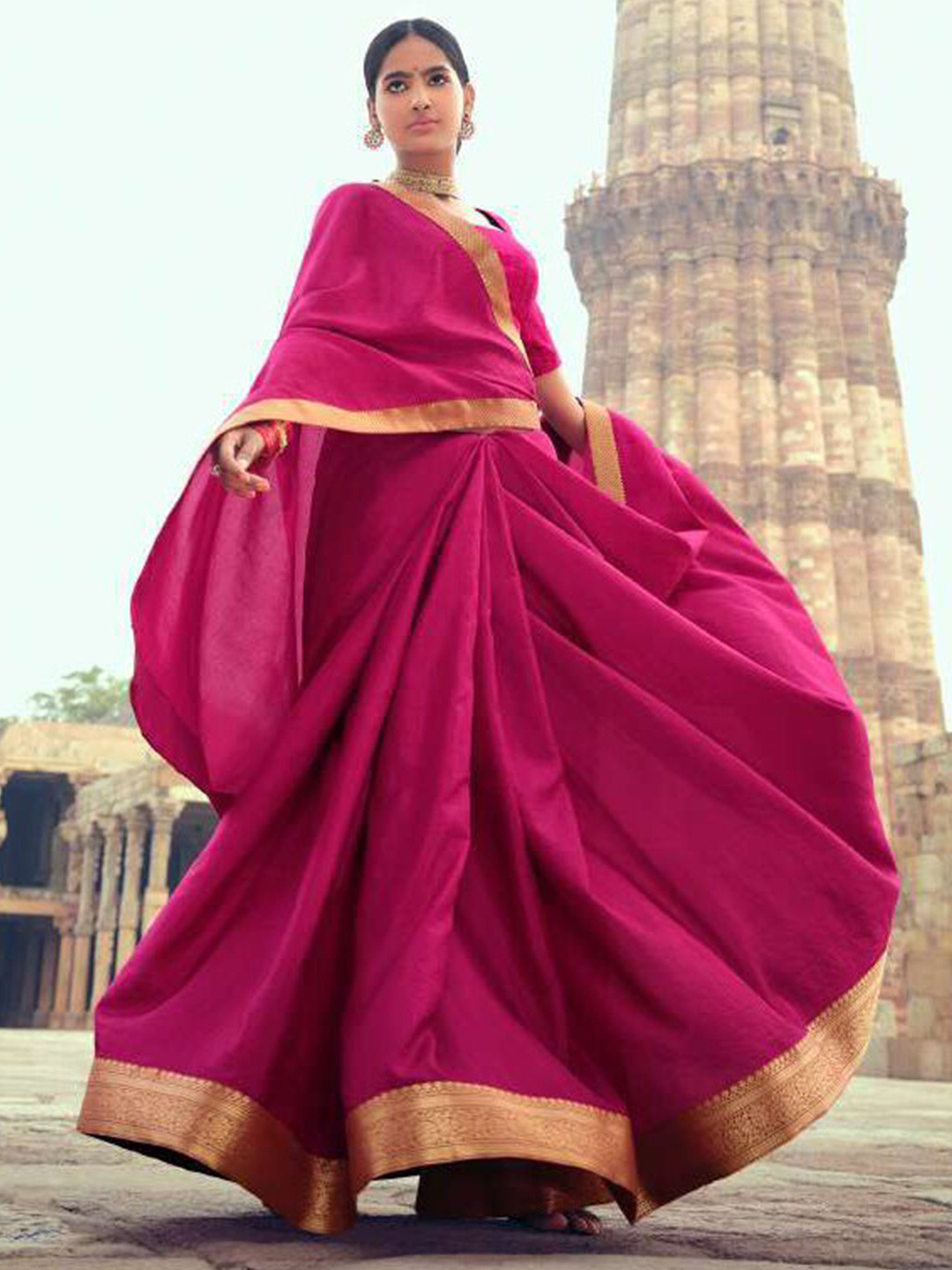 

NK Textiles Solid Designer Tussar Saree, Pink