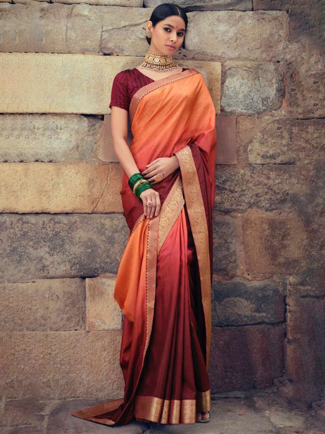 

NK Textiles Ombre Designer Tussar Saree, Orange