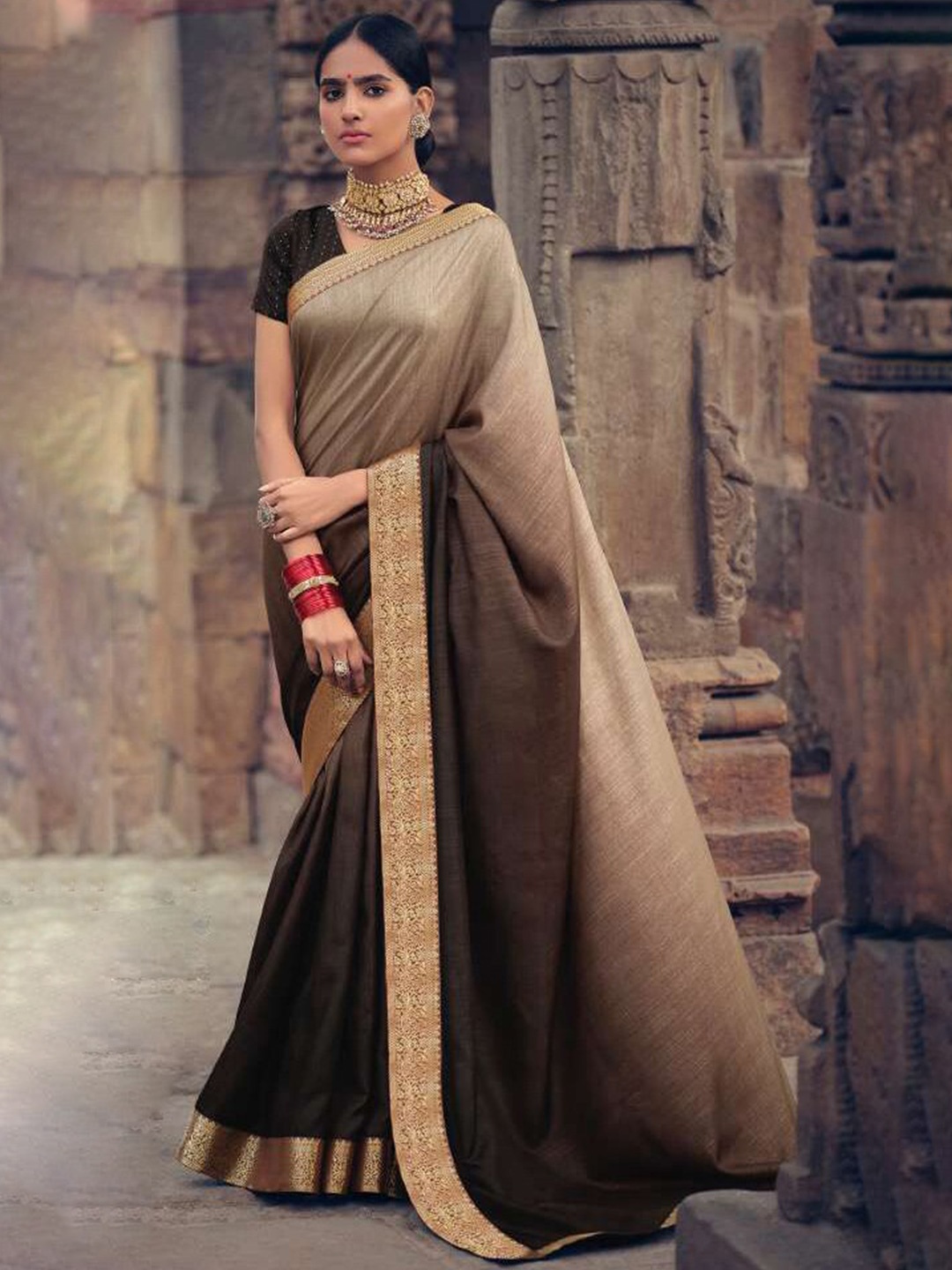 

NK Textiles Ombre Woven Design Zari Tussar Saree, Beige