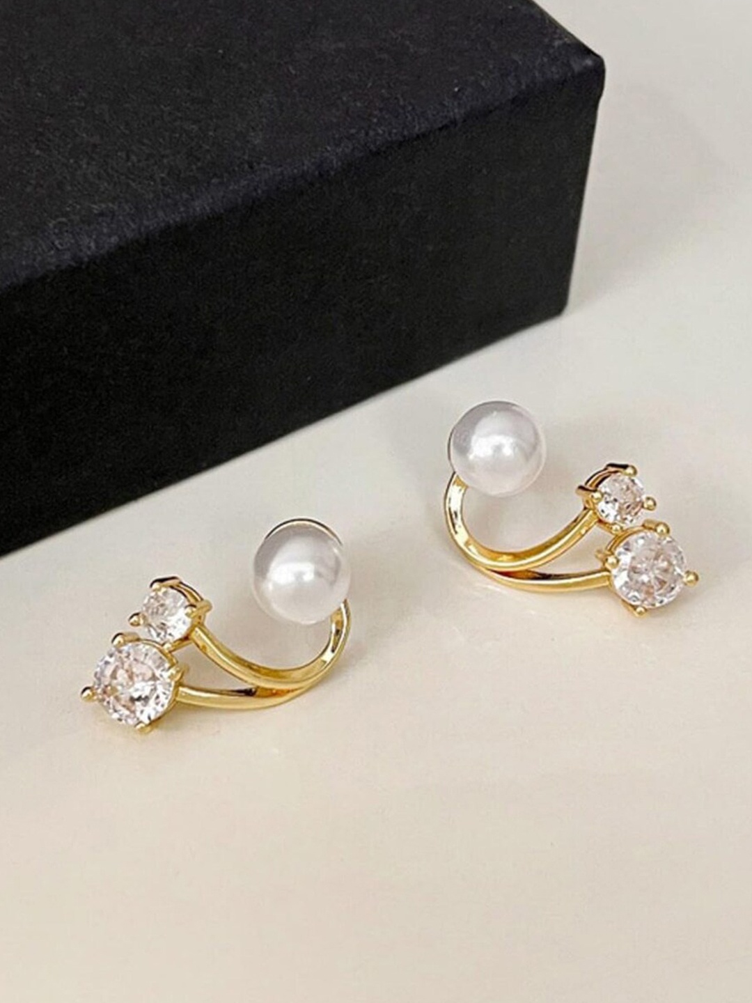 

Krelin Gold-Plated Stone-Studded & Pearl-Beaded Stud Earrings