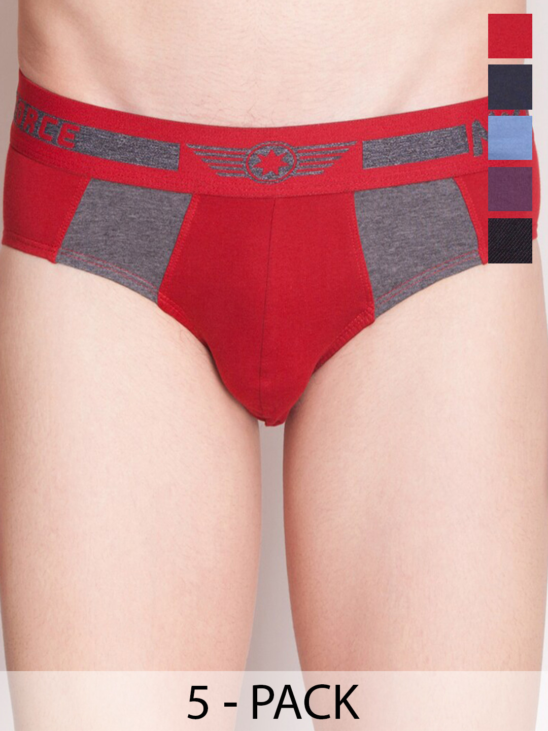 

Force NXT Pack Of 5 Printed Cotton Basic Briefs MNFF-112-ASRTEDPK5-PO5, Red