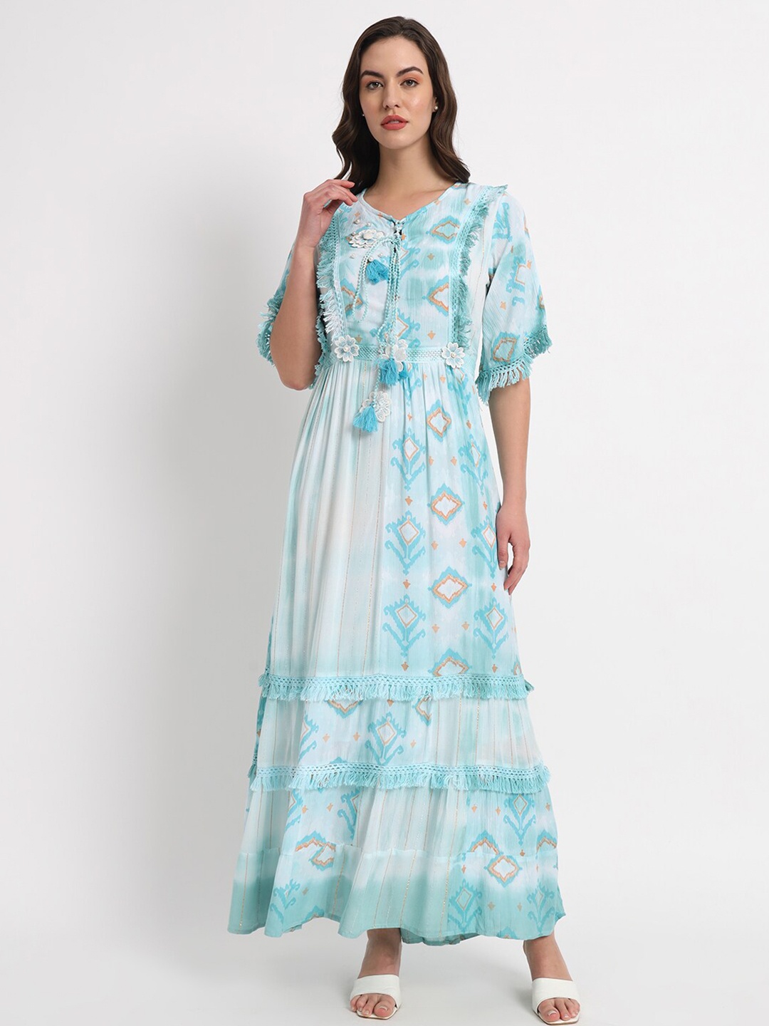 

VELDRESS Floral Embroidered Fit & Flare Maxi Dress, Blue
