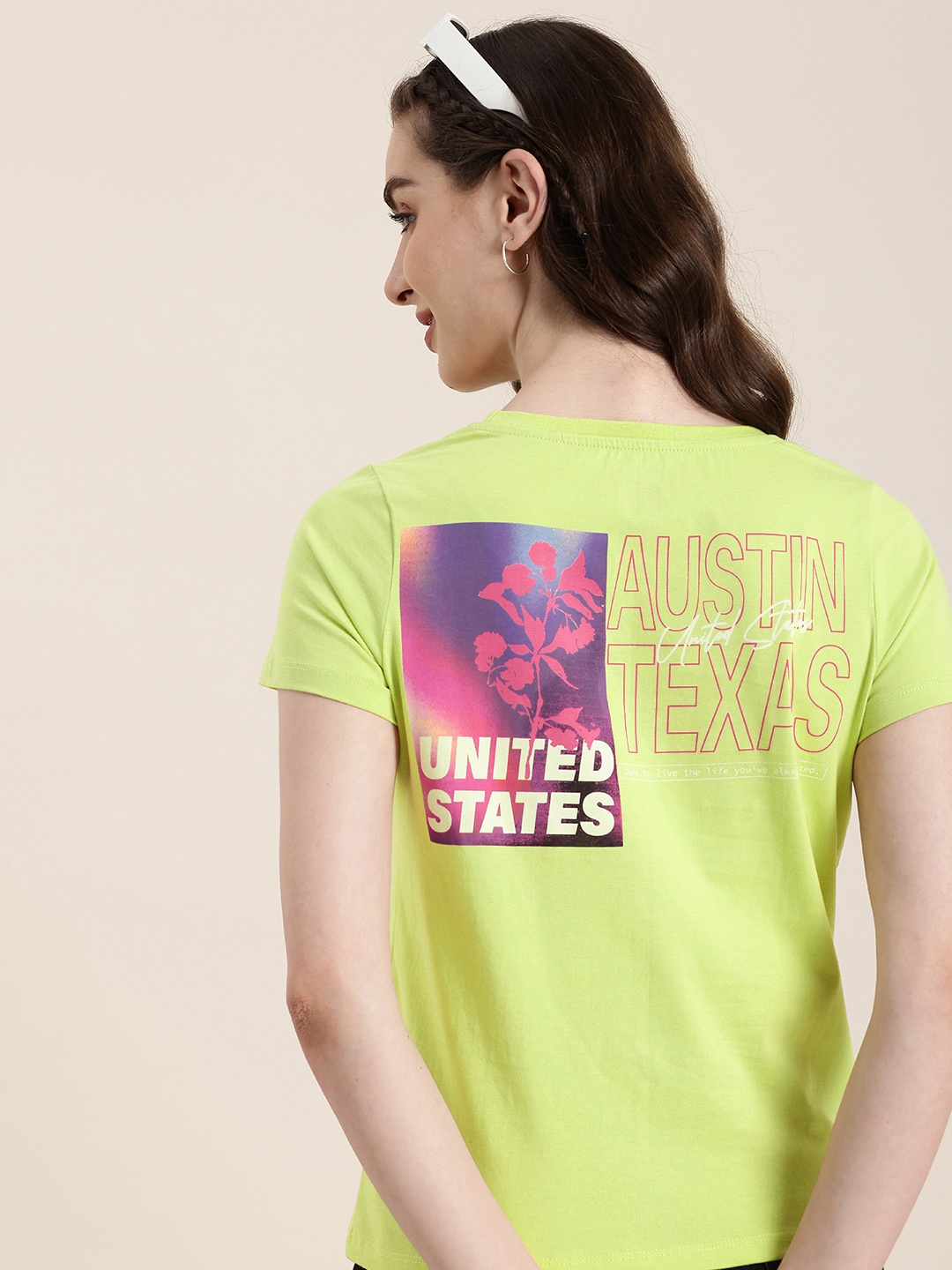 

HERE&NOW Printed Pure Cotton T-shirt, Green