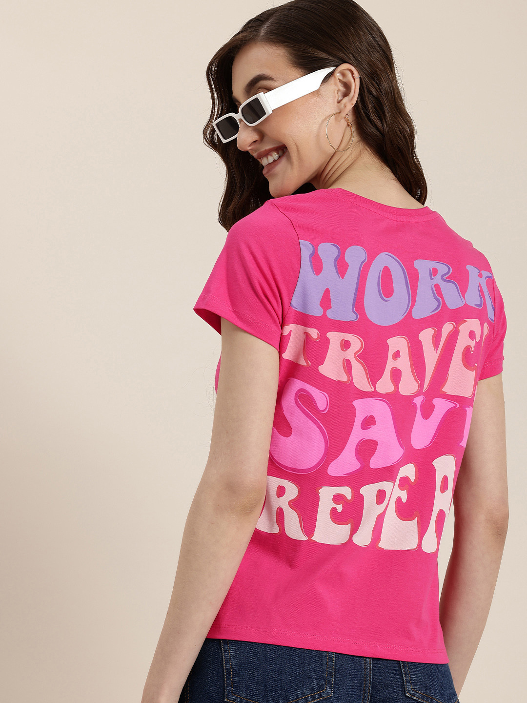 

HERE&NOW Printed Pure Cotton T-shirt, Pink