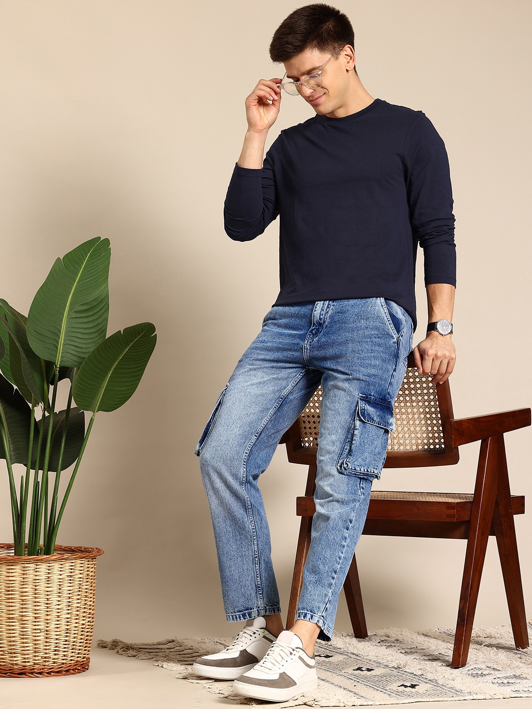 

Mast & Harbour Men Cargo-Style Relaxed Fit Jeans, Blue