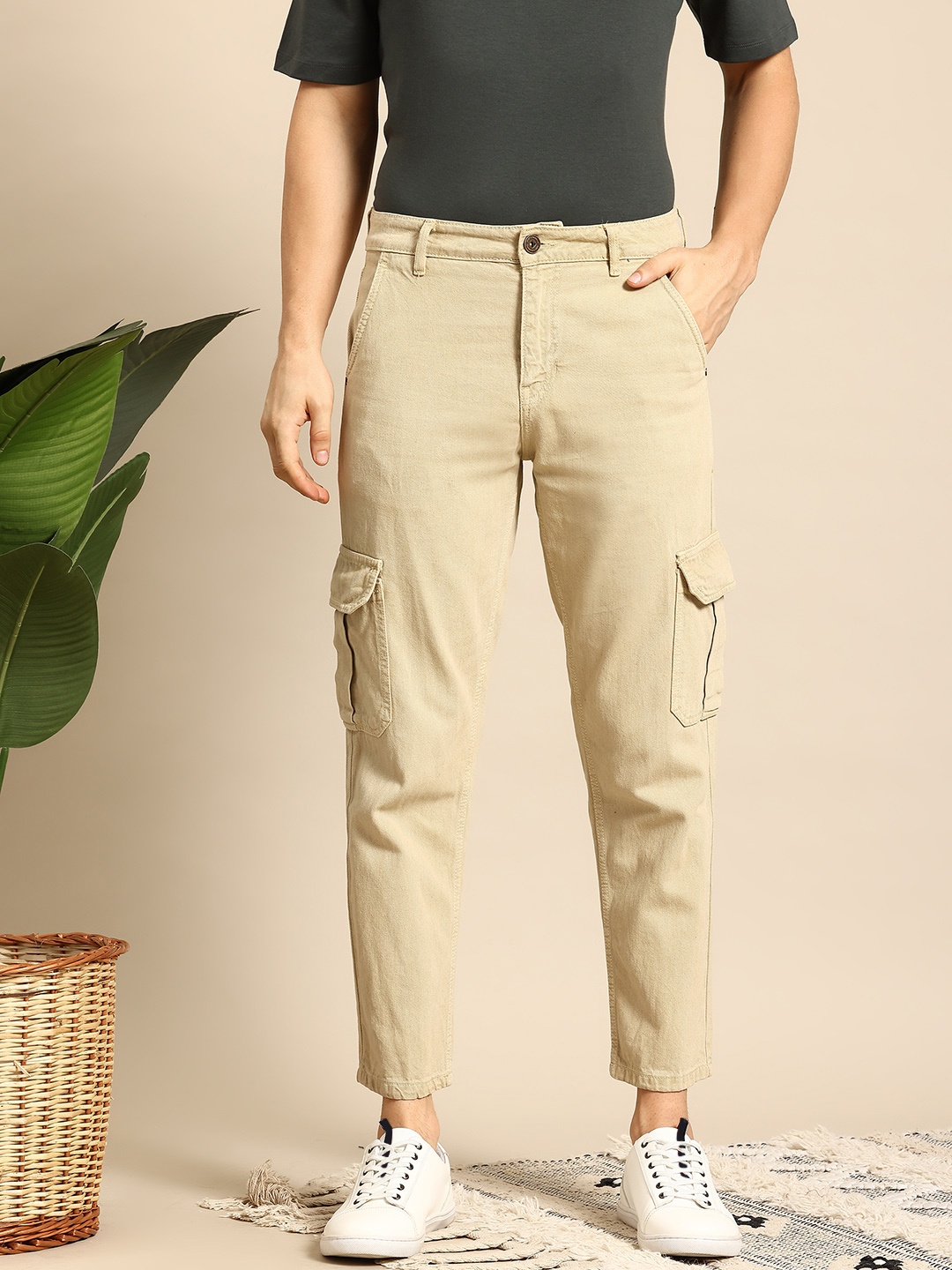 

Mast & Harbour Men Relaxed Fit Pure Cotton Jeans, Beige