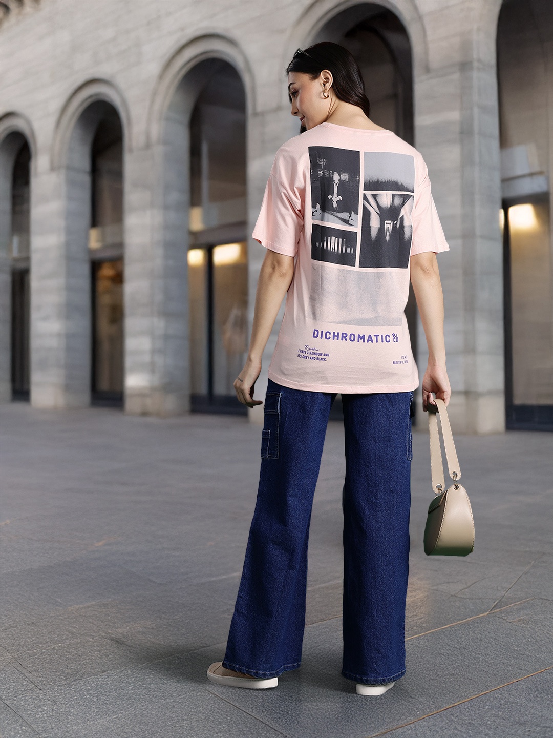 

DressBerry Women Printed Drop-Shoulder Sleeves T-shirt, Peach