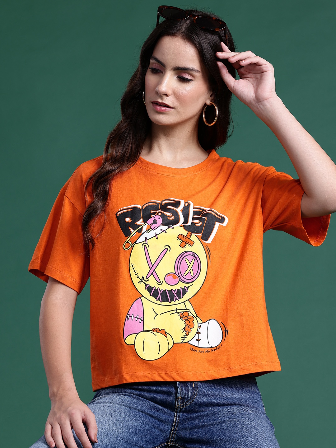 

DressBerry Printed Drop-Shoulder Sleeves Pure Cotton T-shirt, Orange