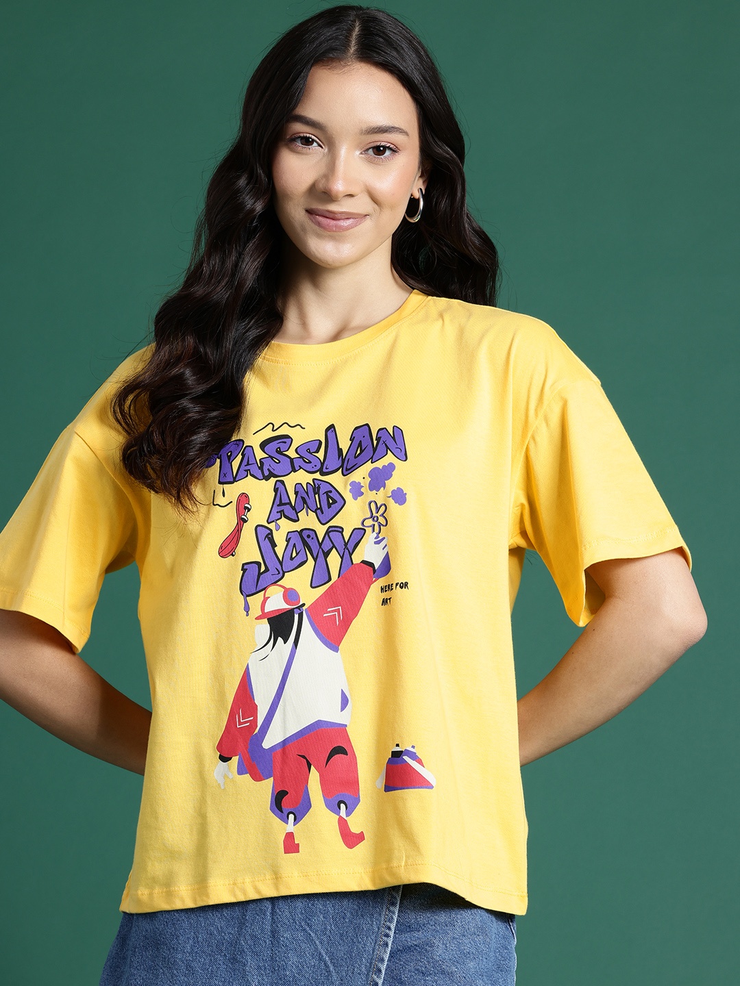 

DressBerry Graphic & Typography Printed Pure Cotton T-shirt, Yellow