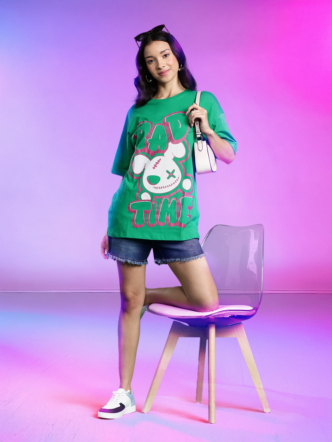 

DressBerry Printed Pure Cotton Oversized T-shirt, Green