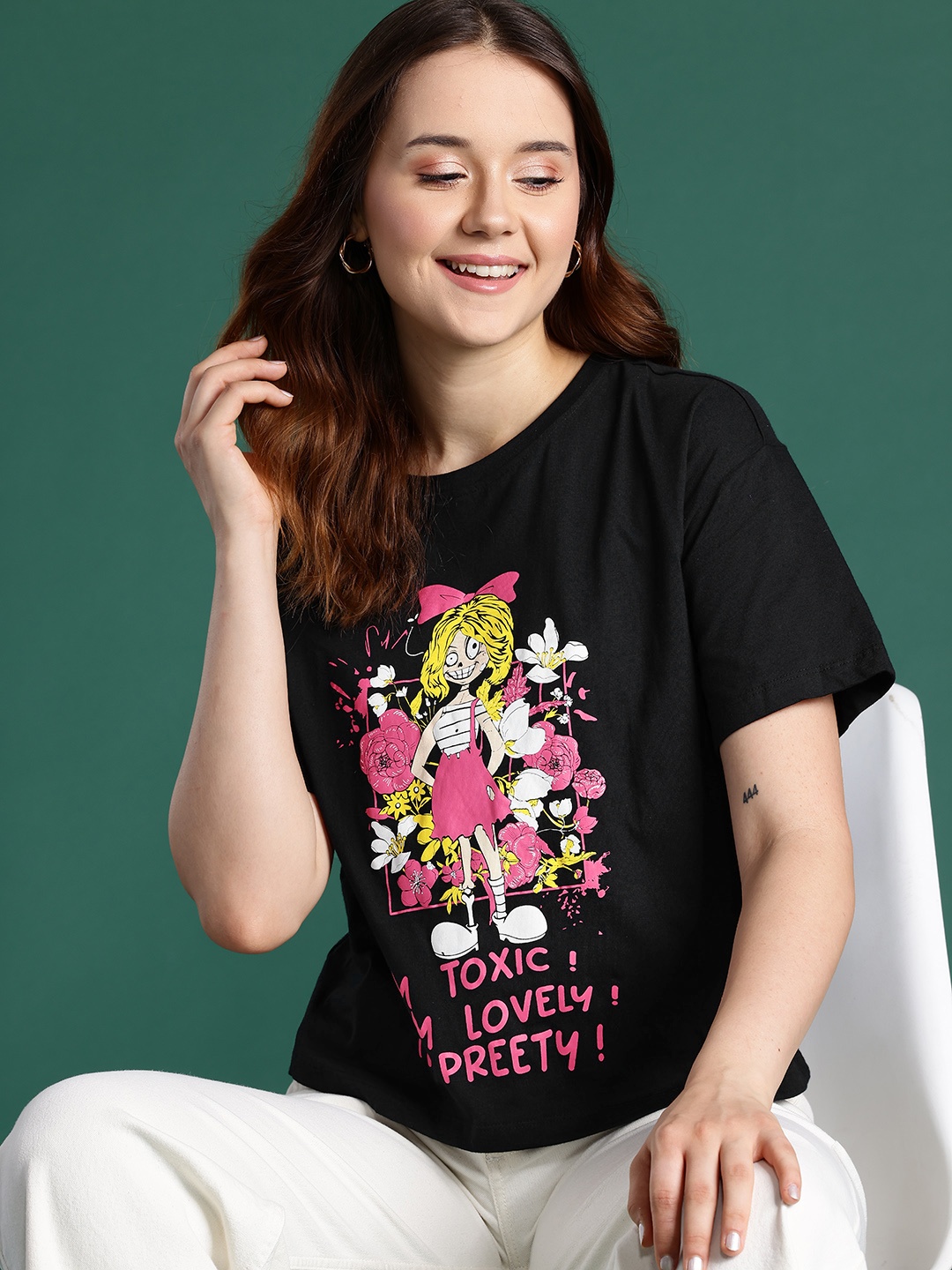 

DressBerry Helga Humour and Comic Printed Pure Cotton T-shirt, Black