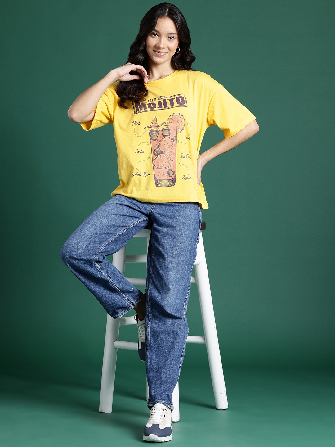 

DressBerry Graphic & Typography Printed Pure Cotton T-shirt, Yellow