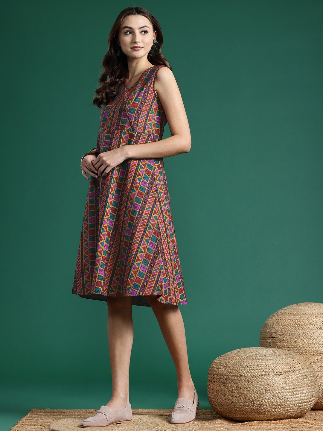 

Sangria Ethnic Printed Pure Cotton Wrap Style Dress, Mustard