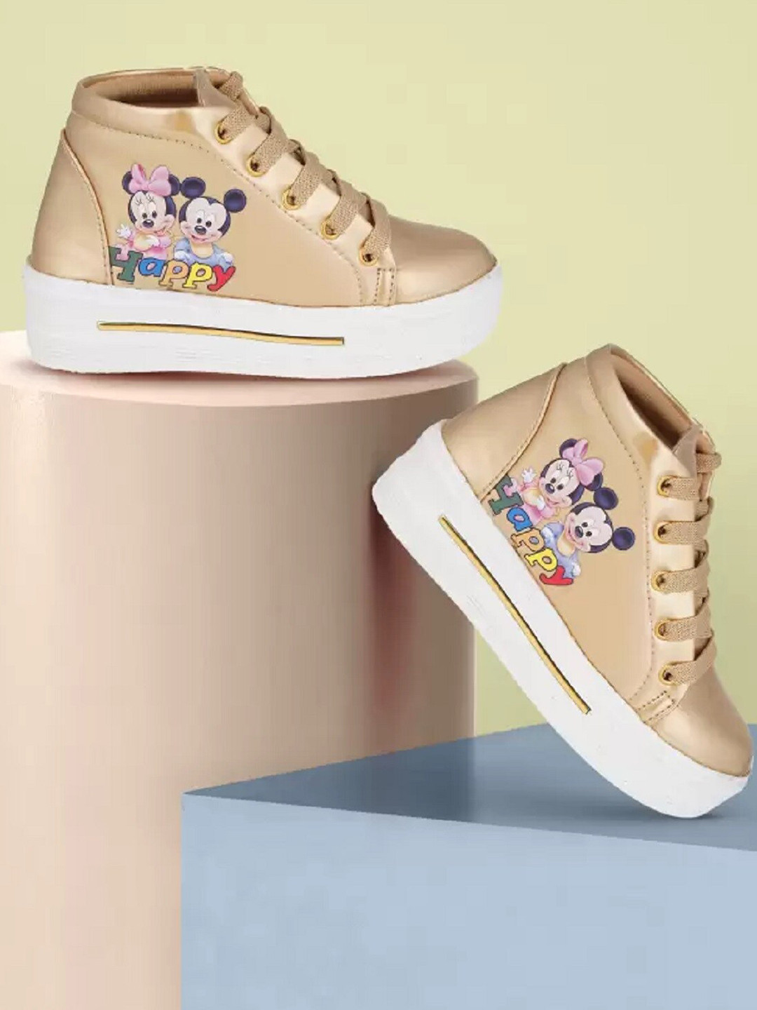 

BAESD Girls Mickey & Minnie Printed Flatform-Heeled Casual Boots, Gold