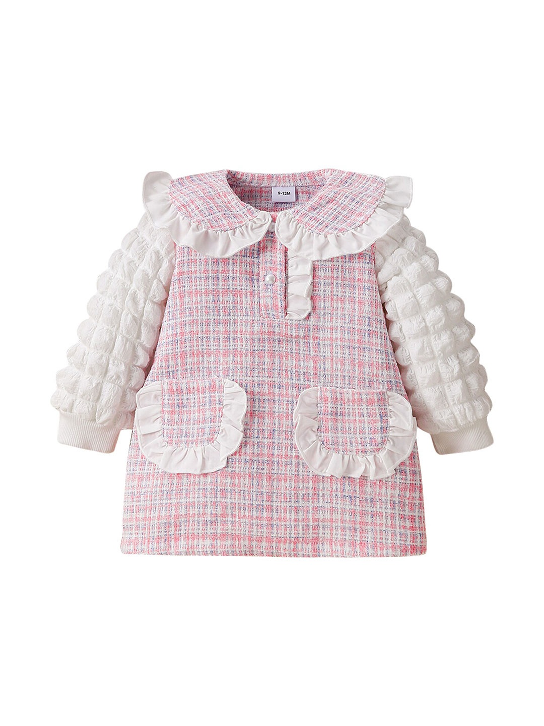 

StyleCast Girls Pink & White Checked Peter Pan Collar A-Line Mini Dress