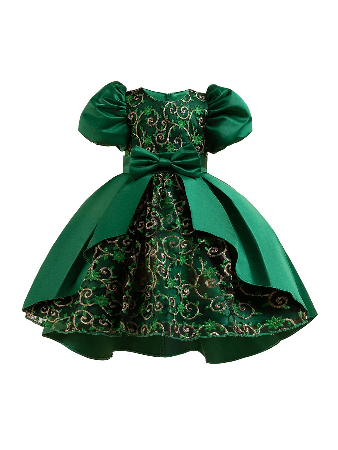 

StyleCast Girls Green Ethnic Motifs Printed Puff Sleeve Midi Dress