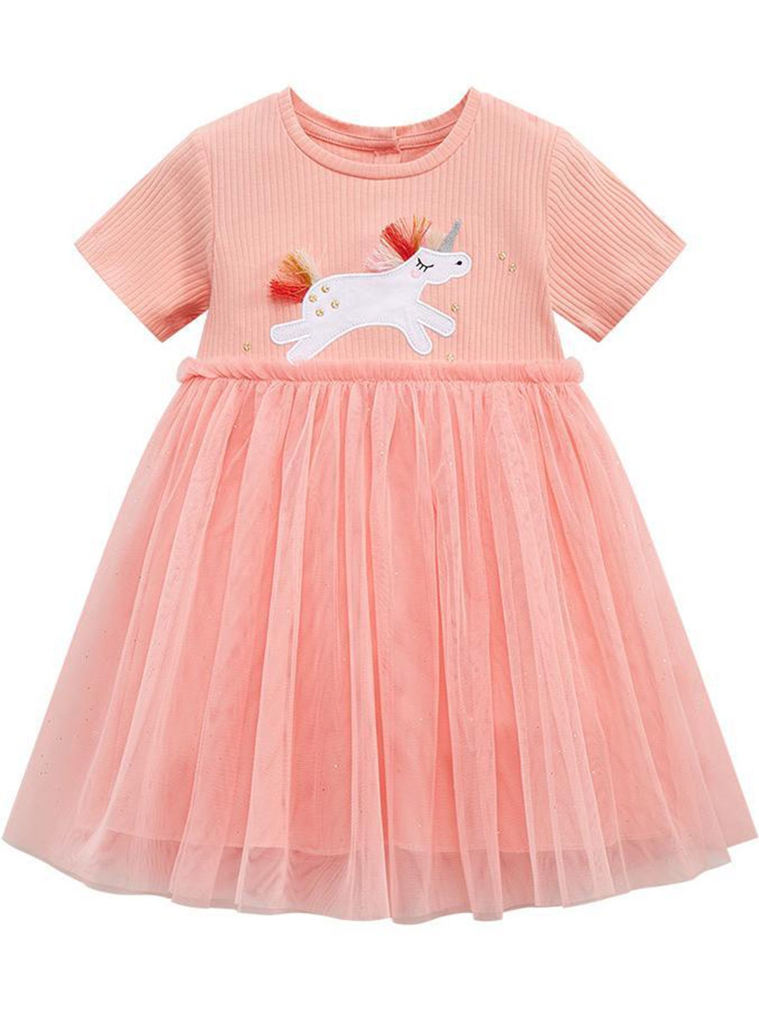 

StyleCast Girls Print Cotton Round Neck Fit and Flare T-shirt Dress, Pink