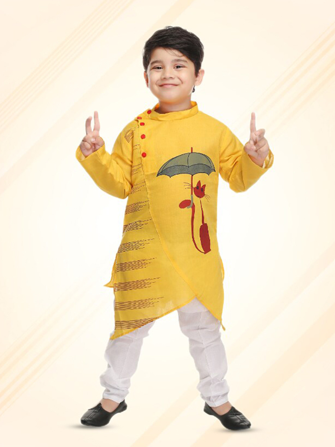 

BAESD Yellow Printed Regular Pure Cotton Kurta with Churidar