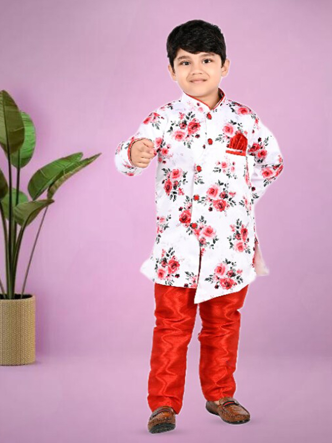 

BAESD Red Floral Printed Regular Kurta with Churidar