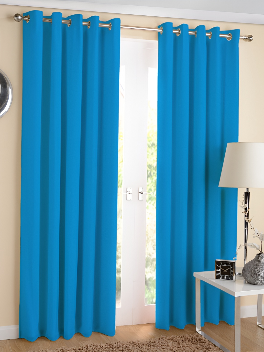 

Airwill Blue 2 Pieces Cotton Room Darkening Long Door Curtain