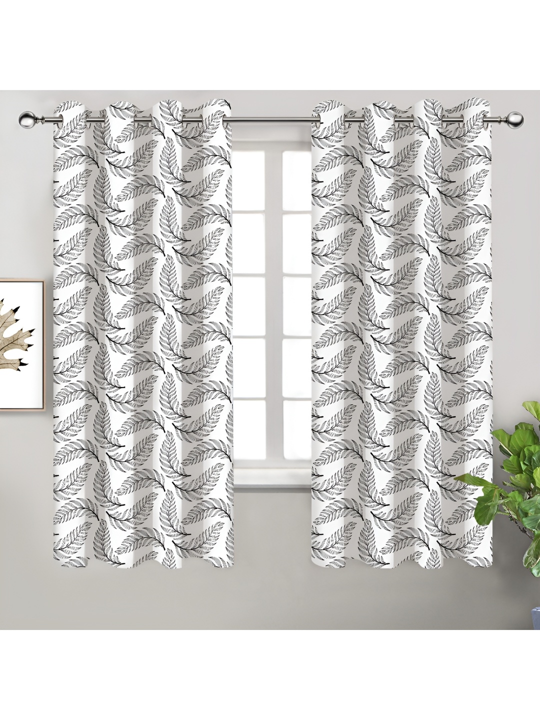 

Airwill Black & White 2Pcs Floral Room Darkening Window Curtain