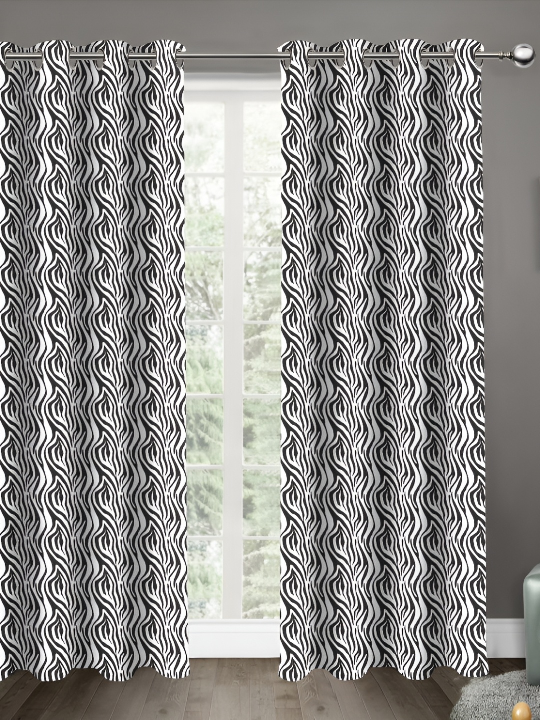 

Airwill Black & White 2 Pcs Abstract Room Darkening Cotton Door Curtain