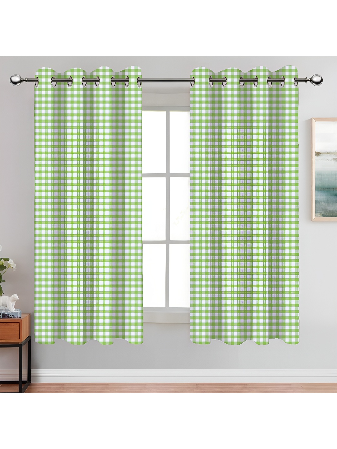 

Airwill Green & White 2 Pieces Geometric Printed Room Darkening Window Curtain