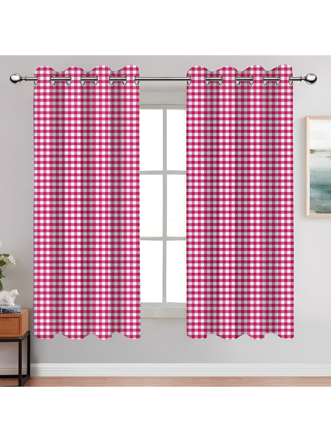 

Airwill Pink & White 2Pcs Geometric Room Darkening Window Curtain