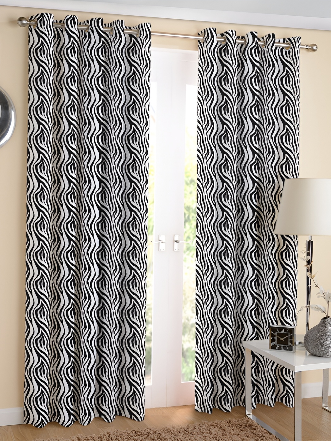 

Airwill Black & White 2PCs Abstract Room Darkening Long Door Curtain