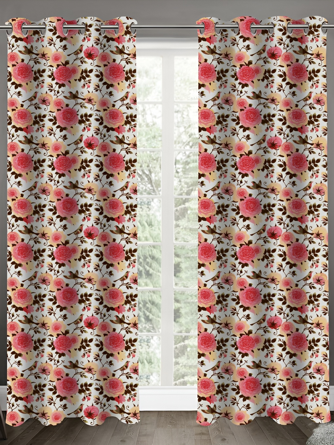 

Airwill Pink & Yellow 2Pcs Floral Room Darkening Door Curtain