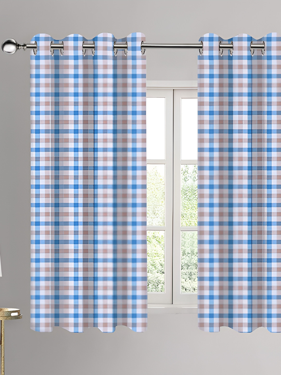 

Airwill Blue & White 2 Pieces Geometric Printed Room Darkening Window Curtain