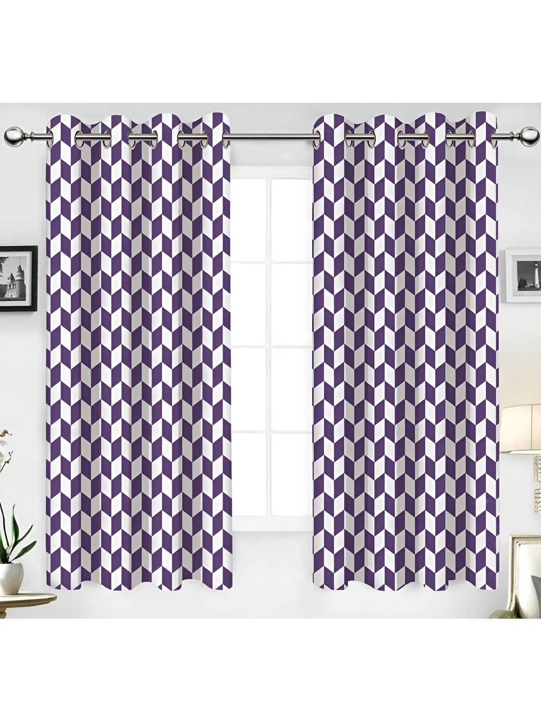 

Airwill Purple & White 2Pcs Geometric Room Darkening Window Curtain