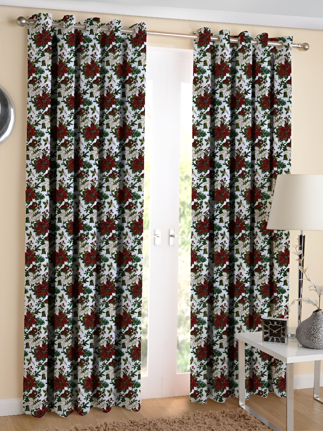 

Airwill Brown & White 2Pcs Floral Room Darkening Long Door Curtain