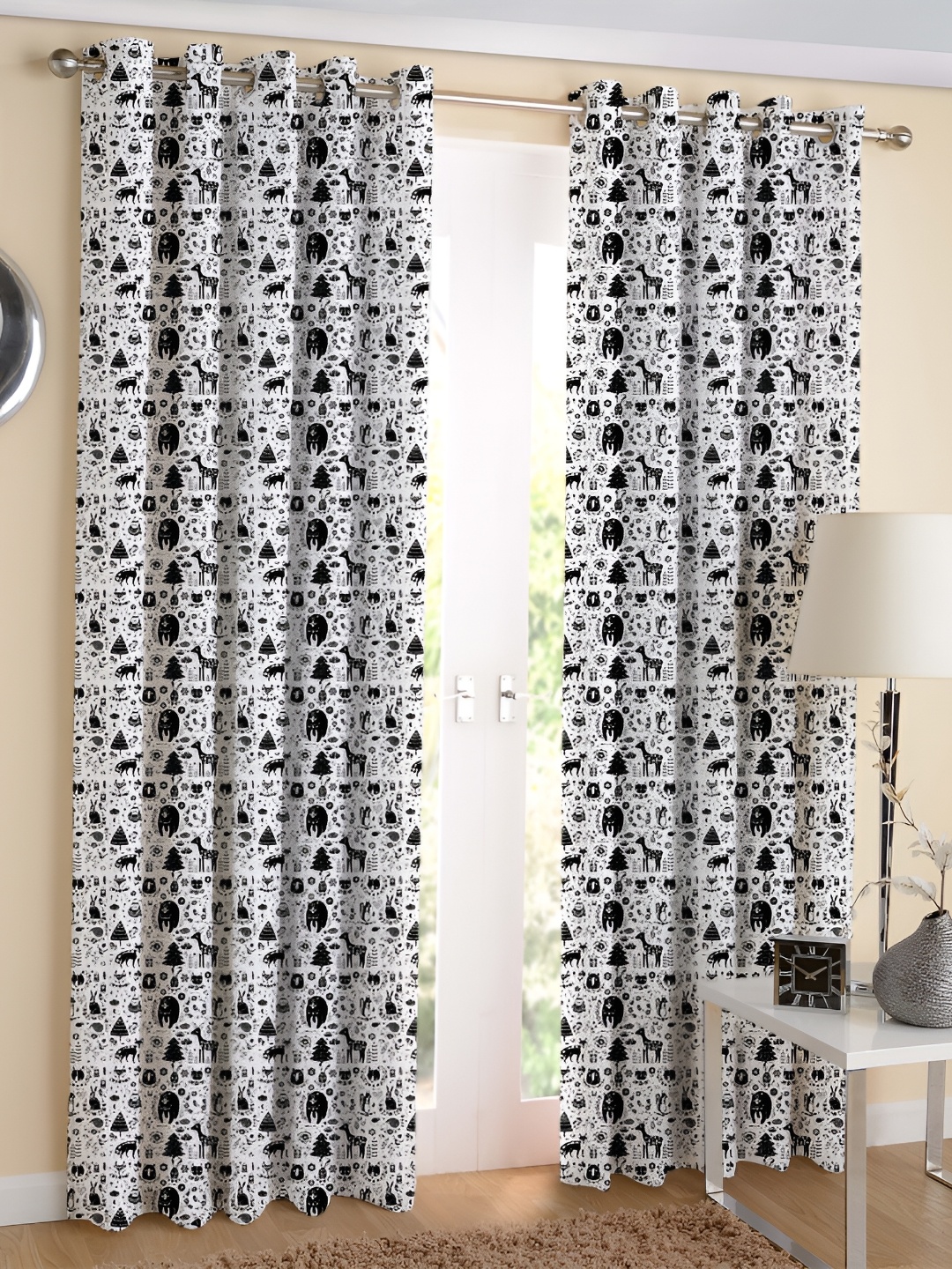 

Airwill Black & Grey 2Pcs Abstract Room Darkening Long Door Curtain