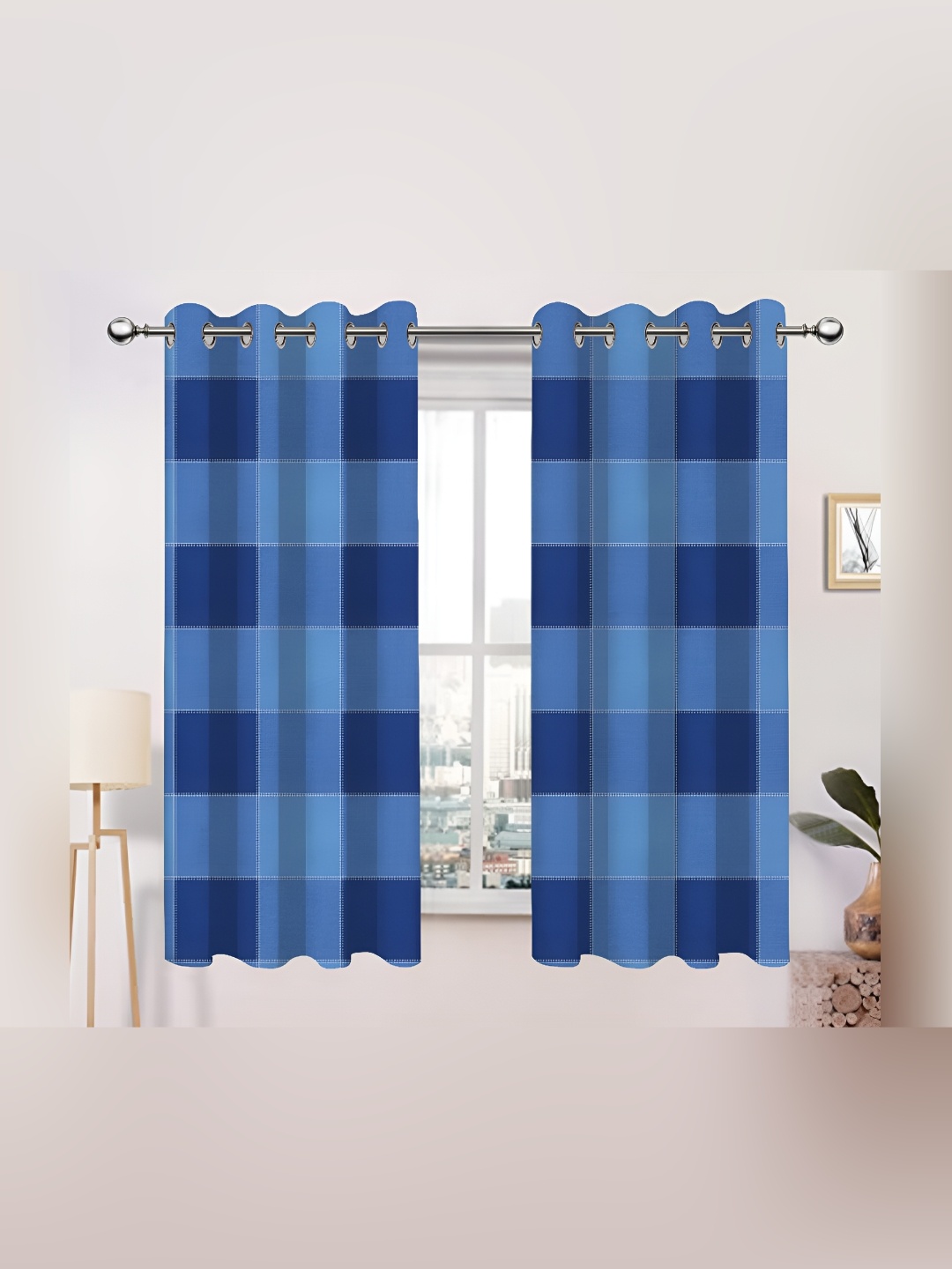 

Airwill Blue 2 Pieces Geometric Cotton Room Darkening Window Curtain