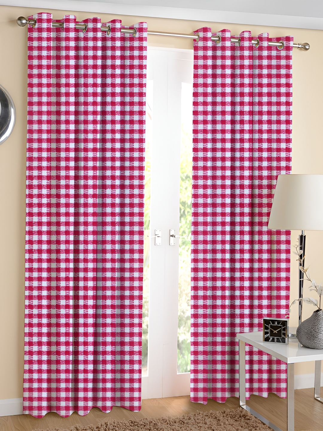 

Airwill Pink & White 2Pcs Geometric Room Darkening Long Door Curtain