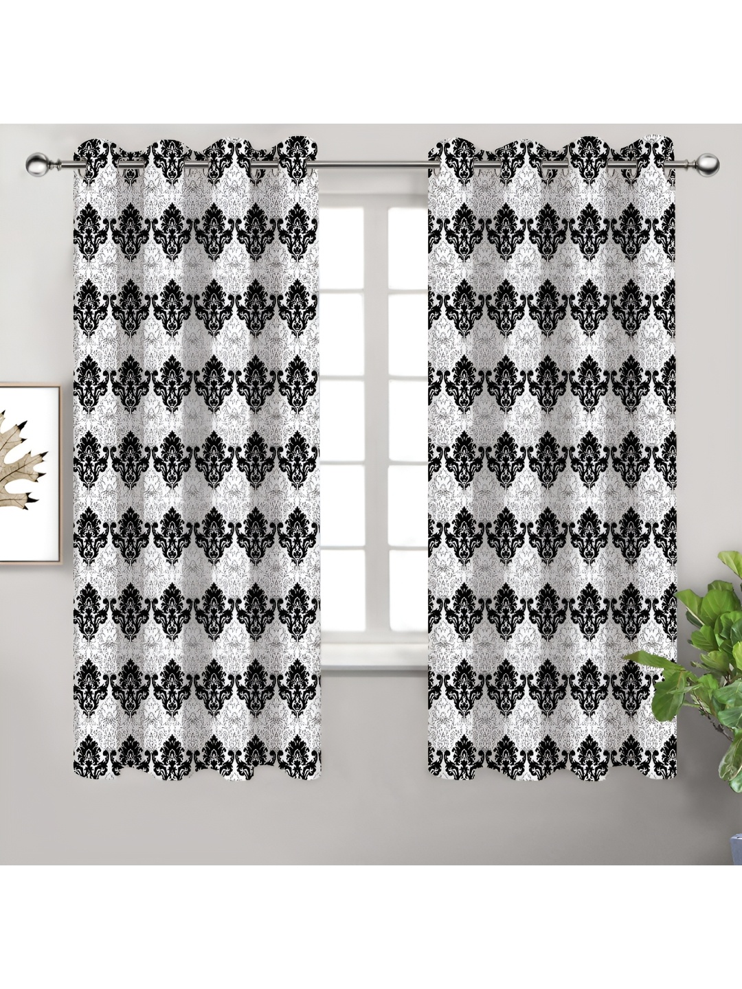 

Airwill Black White 2 Pieces Ethnic Motifs Cotton Room Darkening Window Curtain