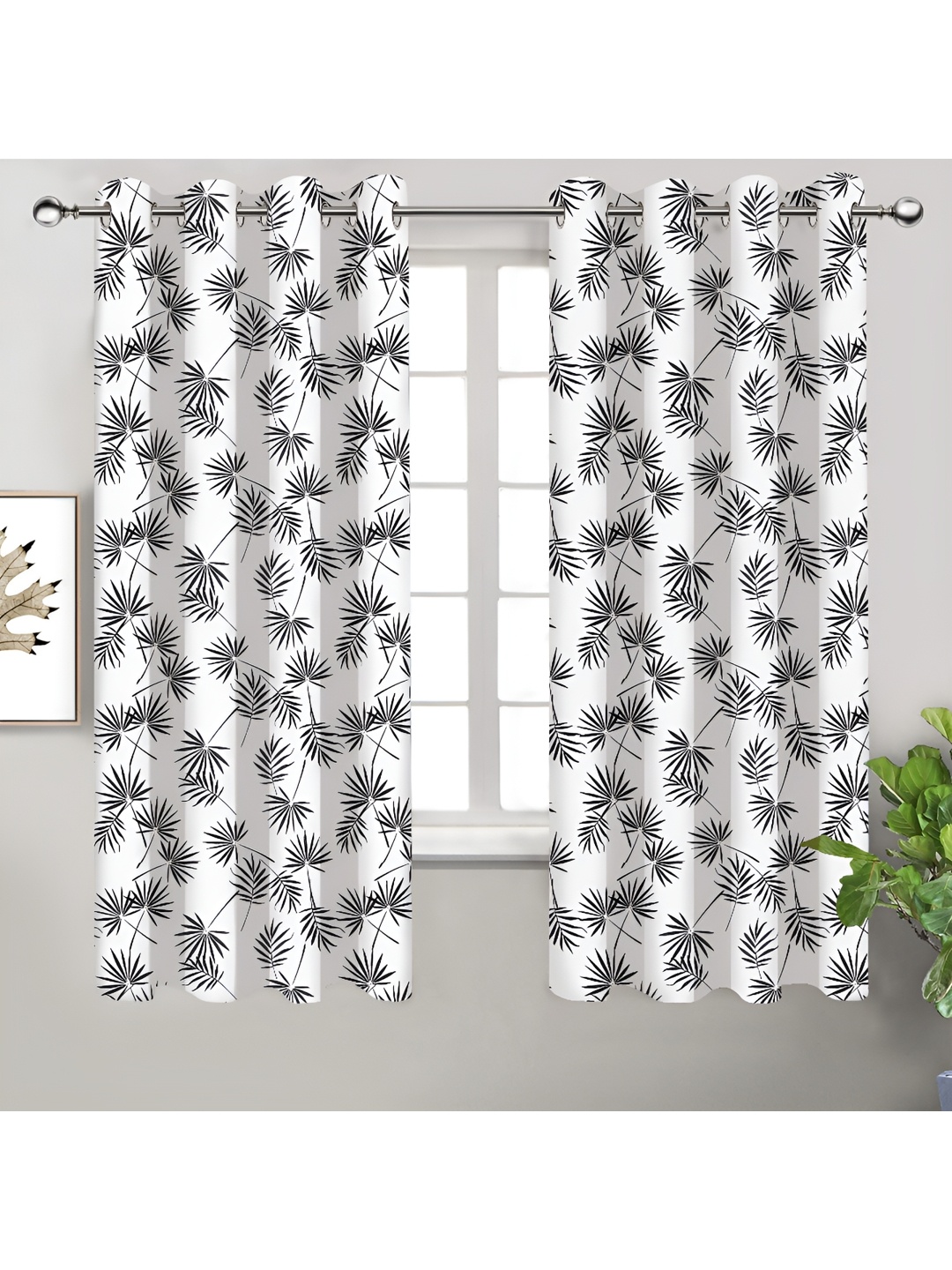 

Airwill Black & White 2 Pcs Floral Room Darkening Cotton Window Curtain