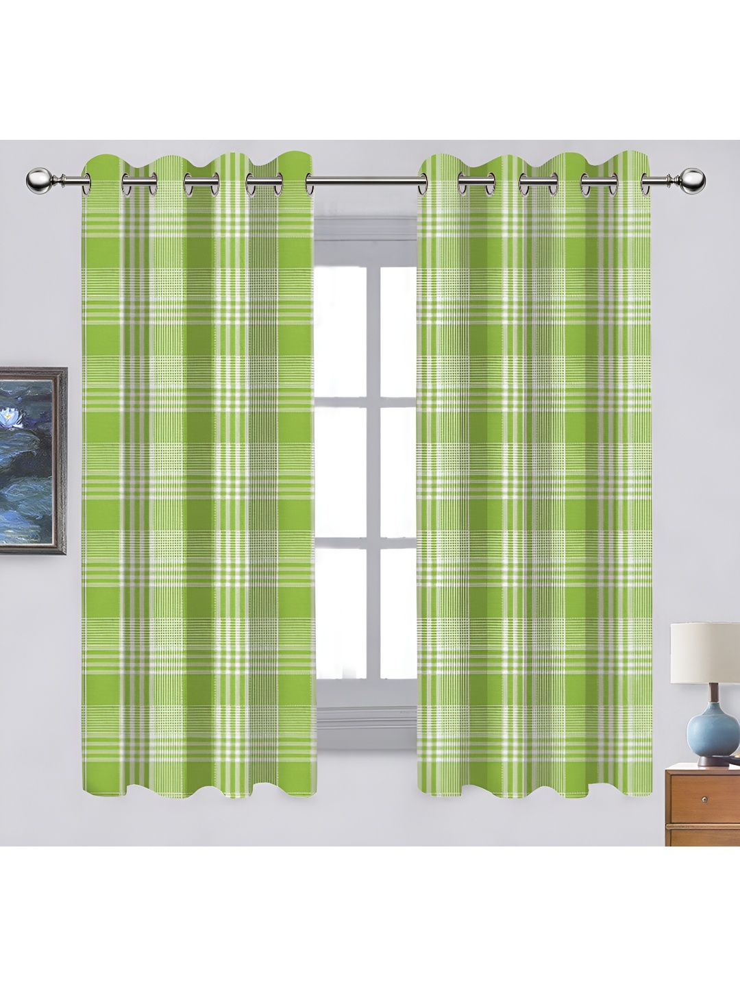 

Airwill Green & White 2 Pcs Geometric Room Darkening Cotton Window Curtains