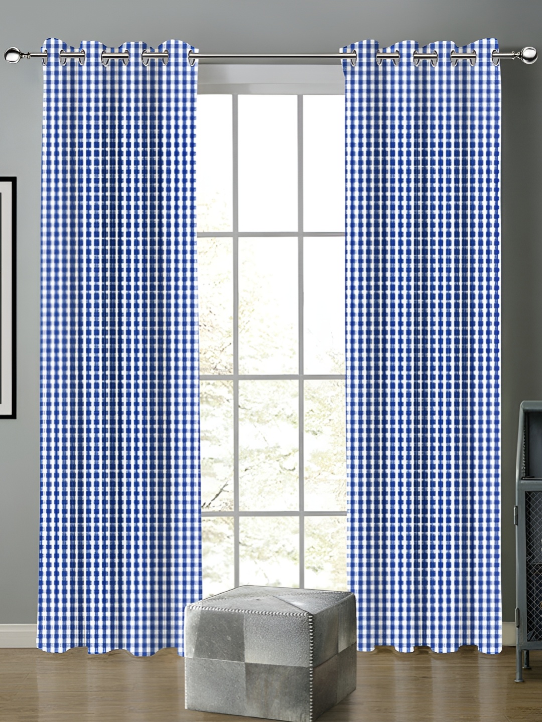 

Airwill Blue & White 2 Pieces Geometric Printed Room Darkening Door Curtain