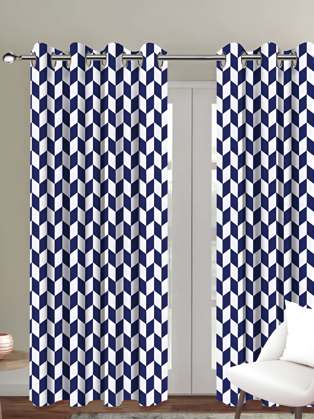 

Airwill Blue & White 2 Pieces Geometric Printed Room Darkening Door Curtain