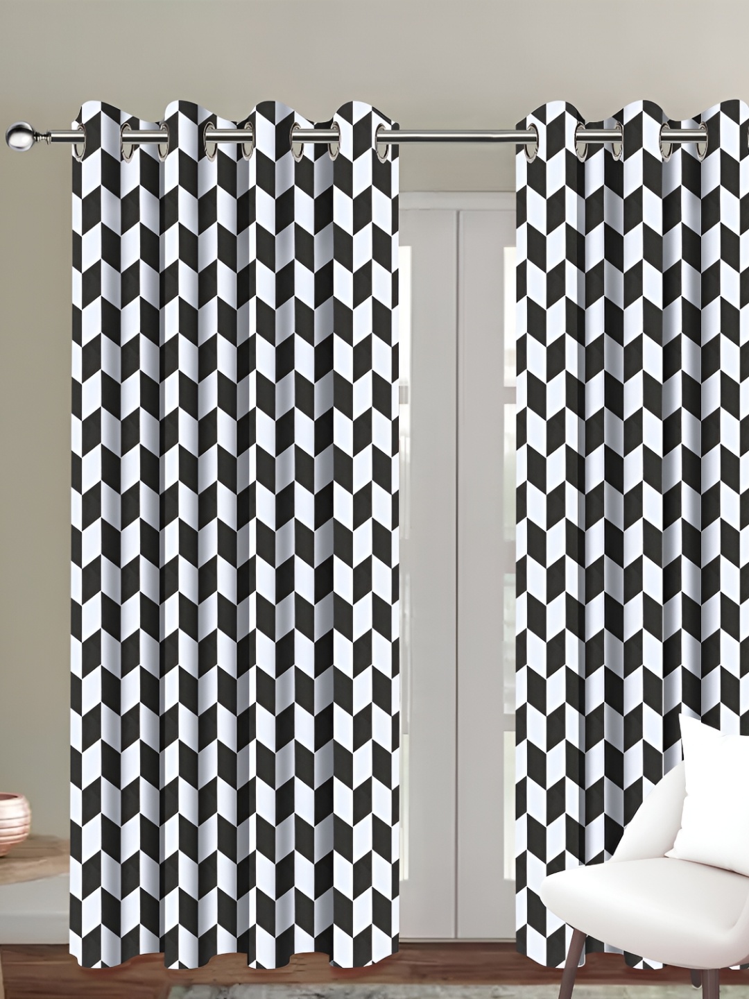 

Airwill Black & White 2 Pcs Geometric Room Darkening Cotton Door Curtain
